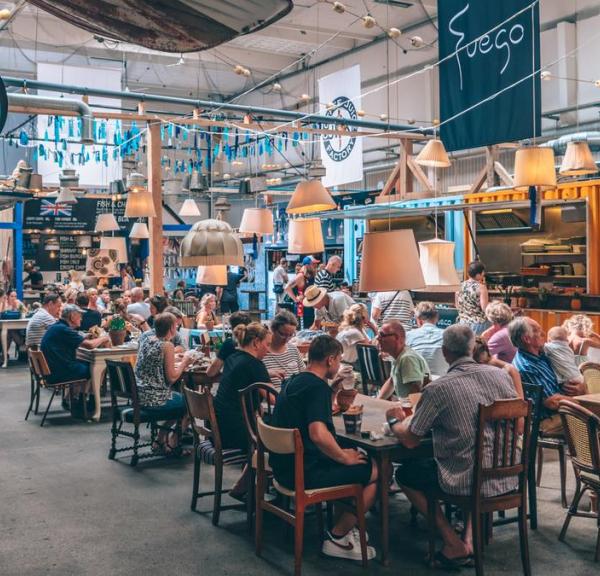 Street food market Værftets Madmarked in Elsinore north of Copenhagen