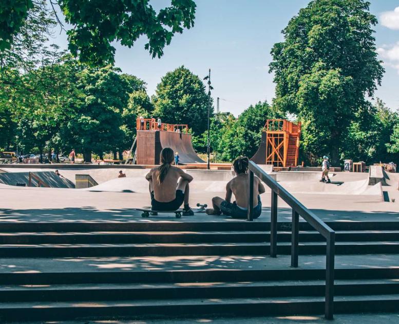 Skaters in Fælledparken in Copenhagen's Østerbro neighbourhood
